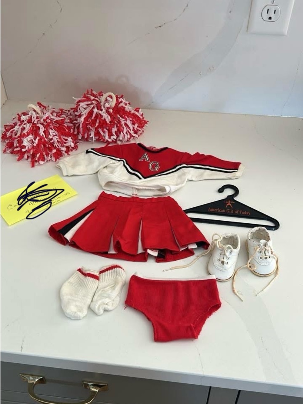 American girl 1996 Girl Red & White Cheerleading Set with Pom Poms